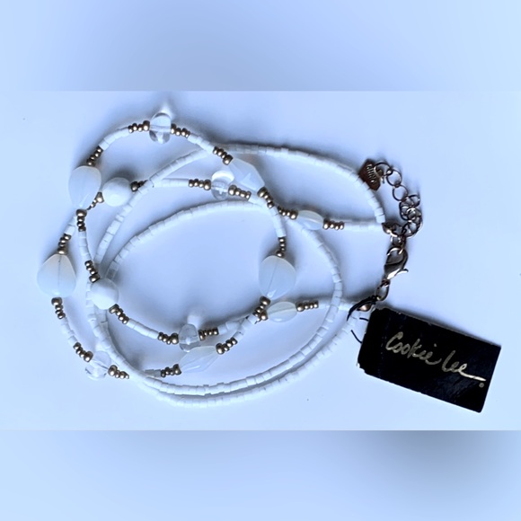 🥛 Double Strand Milky White Beed with Brass Tone Necklace by Cookie Lee - Picture 3 of 11